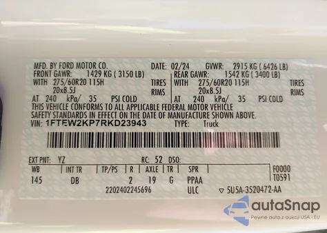 2024 Ford F-150 Stx from USA, damaged, VIN 1FTEW2KP7RKD23943